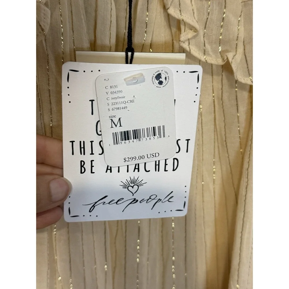 NWT Free People Spell & the Gypsy Clementine Maxi Dress Sz MED Boho Cream‎ Gold